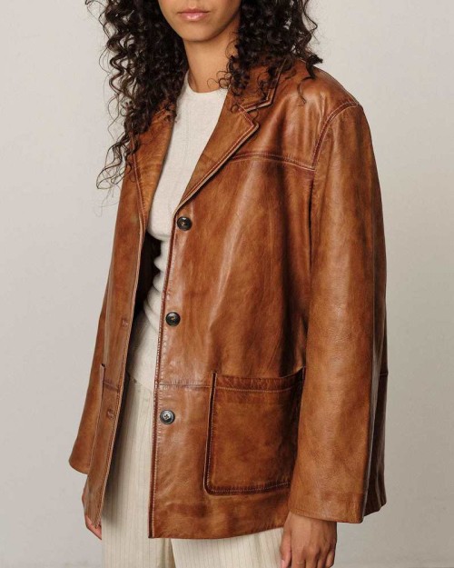 Model billede af Herskind Marina Leather Jacket Waxed Cognac skind jakke