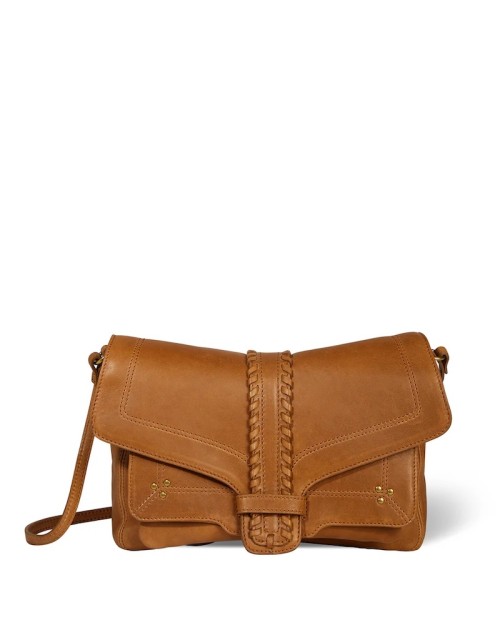 Pack shot af Jerome Dreyfuss Harry M Lambskin Camel skuldertaske på hvid baggrund