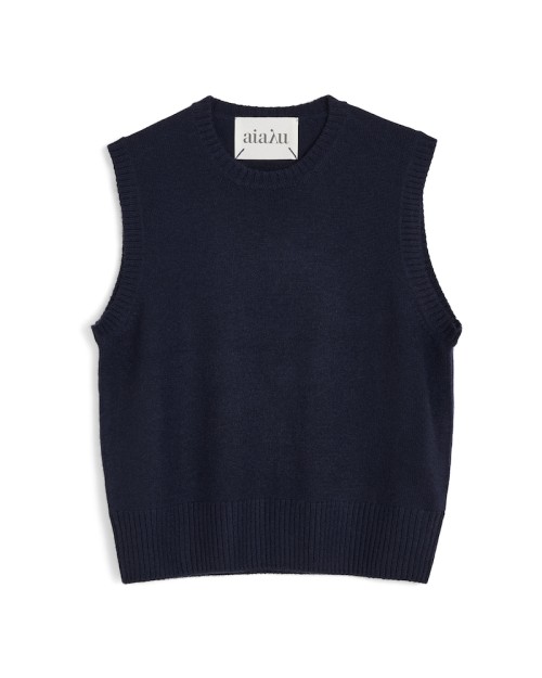 Pack shot af Aiayu Ingeborg Cashmere Vest Black Blue på neutral baggrund