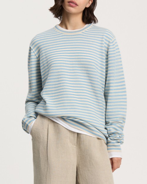 Model billede af Leonardo stribet cashmere strik mix opal blue