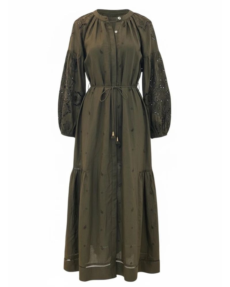 Pack shot af Scarlett Poppies Sunshine Babe Long Dress Olive Green