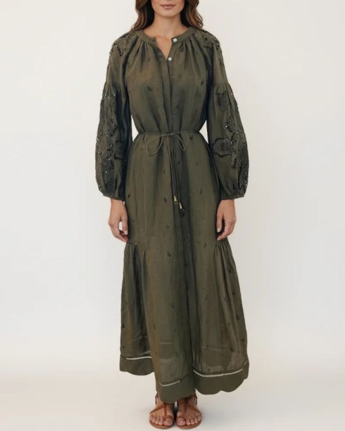 Scarlett Poppies Sunshine Babe Long Dress Olive Green