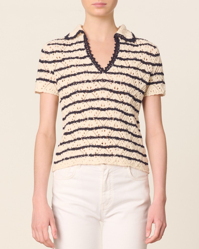 Model billede af Vanessa Bruno Gillis Polo Ecru/Marine set forfra