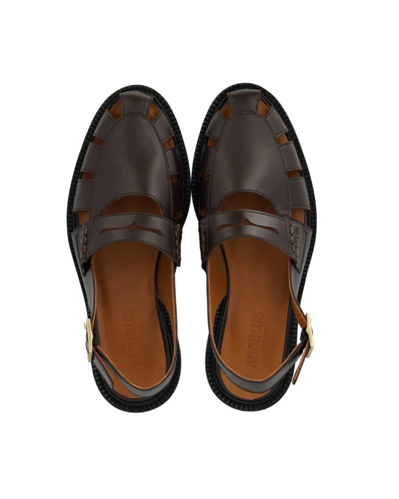 Pack shot af Angulus 1688 Slingback loafer mørkebrun set oppefra