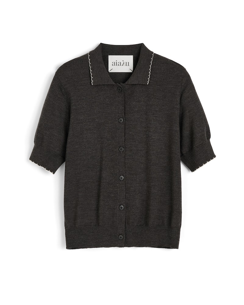 Pack shot af Aiayu Disha Polo Cardigan Dark Brown Melange