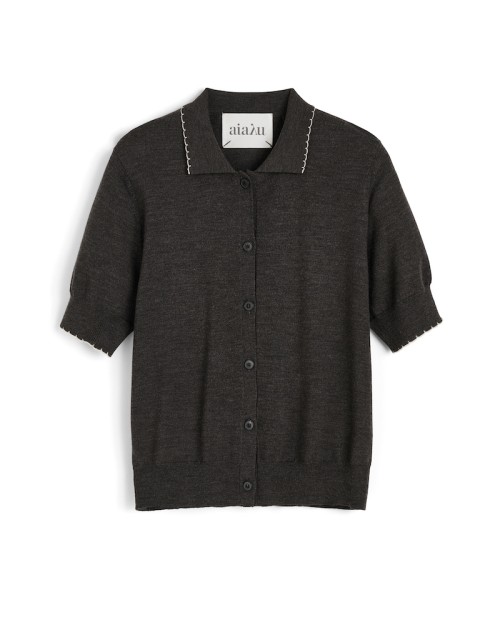 Pack shot af Aiayu Disha Polo Cardigan Dark Brown Melange