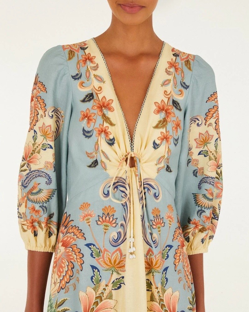 Close up af Farm Rio Boho Beauty Butter Maxi Dress