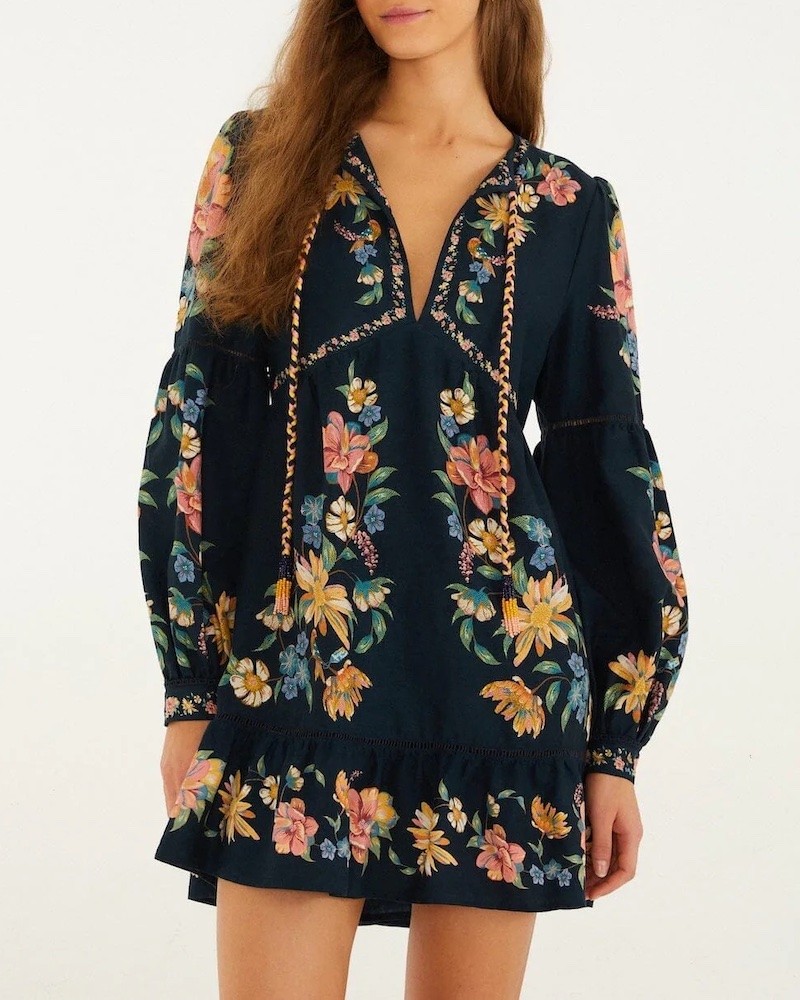 Model billede af Farm Rio Maira Floral Mini Dress Dark Blue