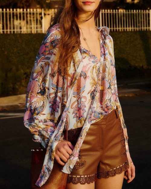 Image billede af Farm Rio Sea Garden Ruffled Blouse Offwhite