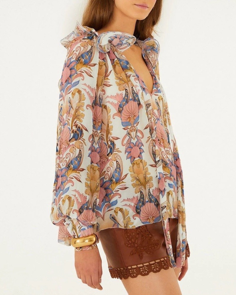 Model billede af Farm Rio Sea Garden Ruffled Blouse Offwhite
