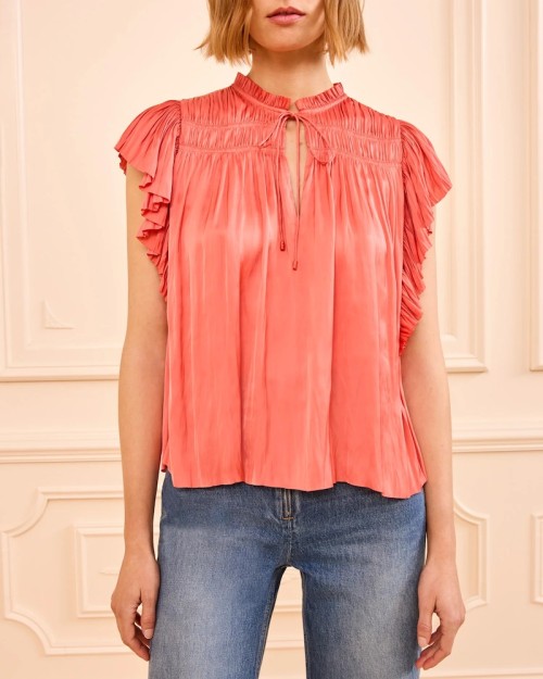 Ulla Johnson Agosta Flutter Sleeve Top Coral
