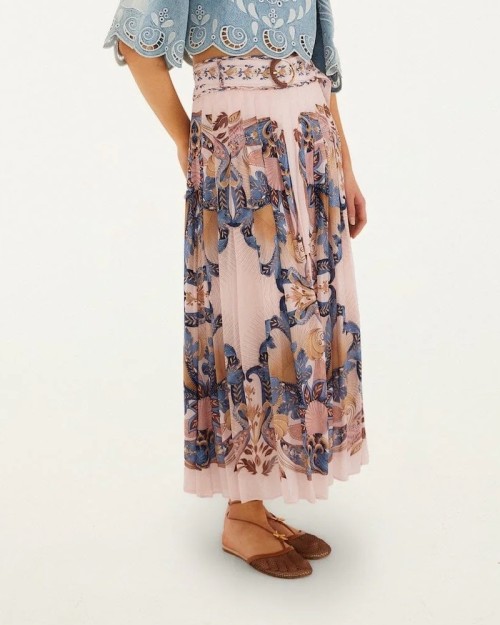 Farm Rio Maxi Skirt Sea Garden Soft Pink