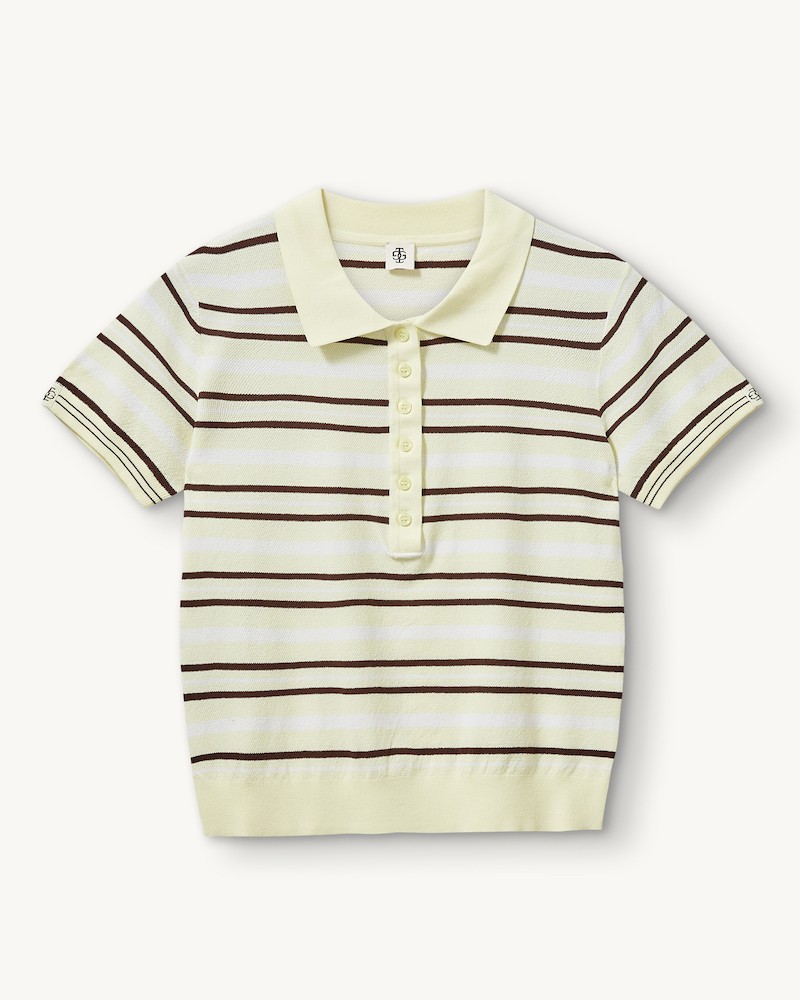 Pack shot af The Garment Madison Button Polo Pastel Yellow/White/Espresso