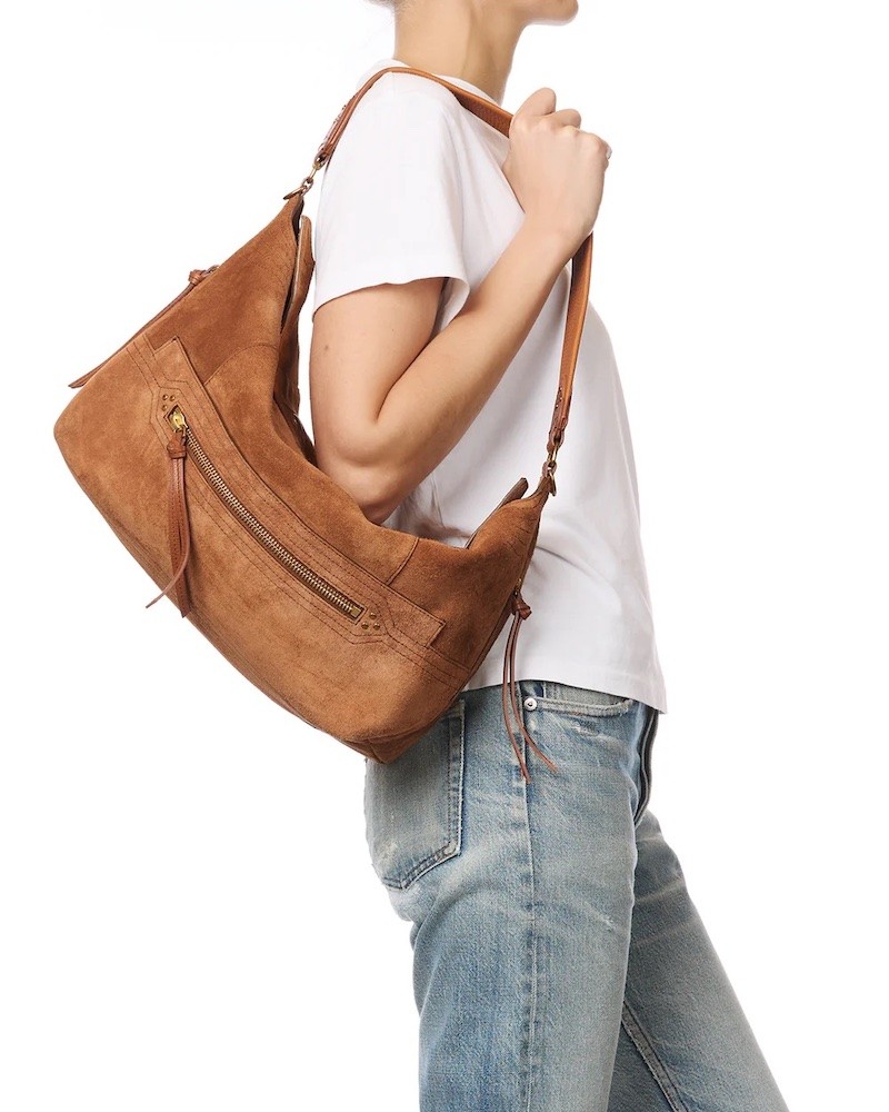 Model billede Jerome Dreyfuss Lucky Hobo Large Suede Caramel