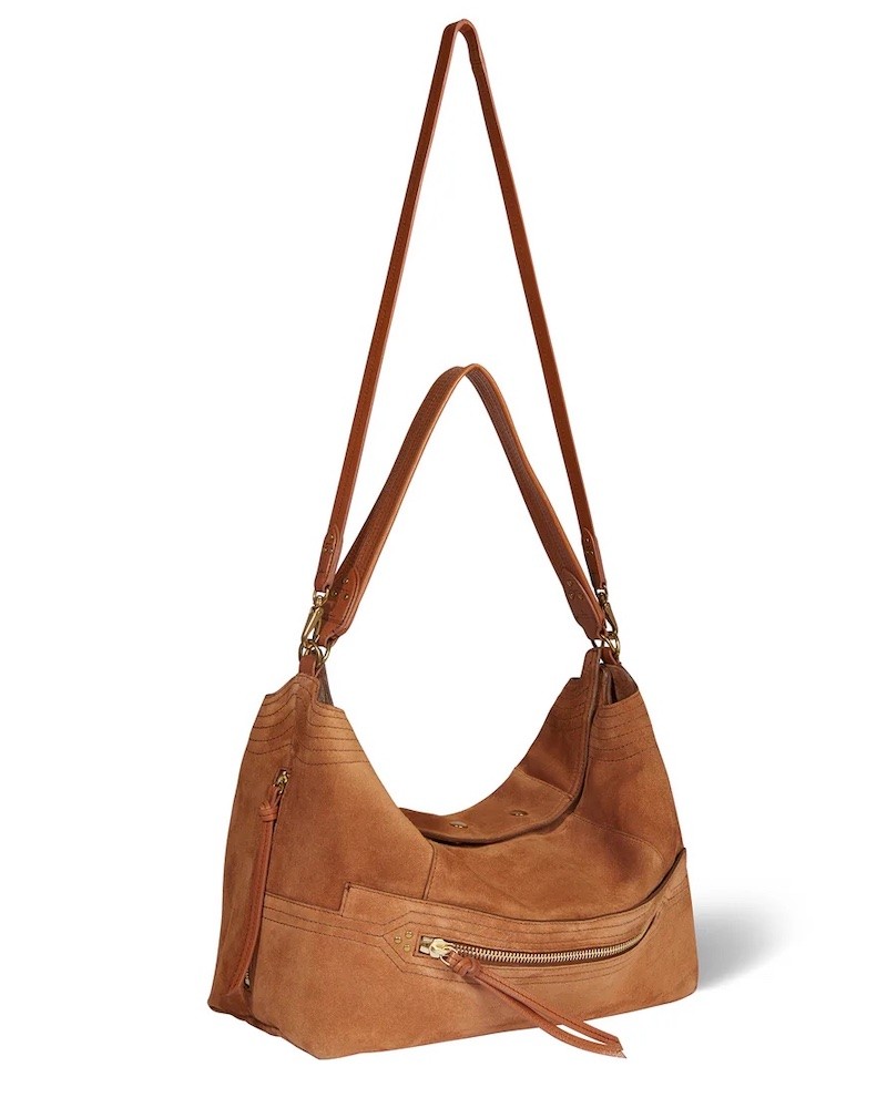 Pack shot af Jerome Dreyfuss Lucky Hobo Large Suede Caramel med crossbody rem
