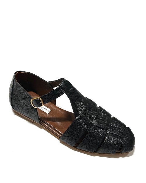 Pack shot af Anonymous Copenhagen Lain Flat Sandal Pebbled Calf Black