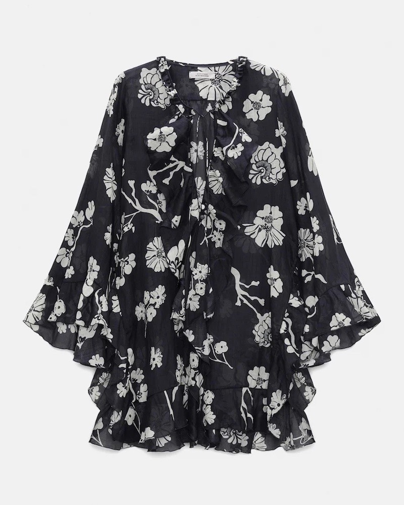 Pack shot af Dorothee Schumacher Floral Daydream Blouse Navy Shell på neutral baggrund