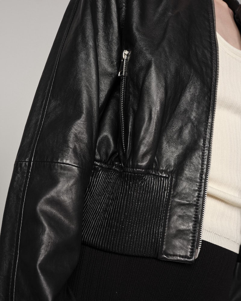 Close up af Herskind Dario Leather Jacket Black