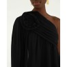Close up af Farm Rio Black Rose One Shoulder Blouse