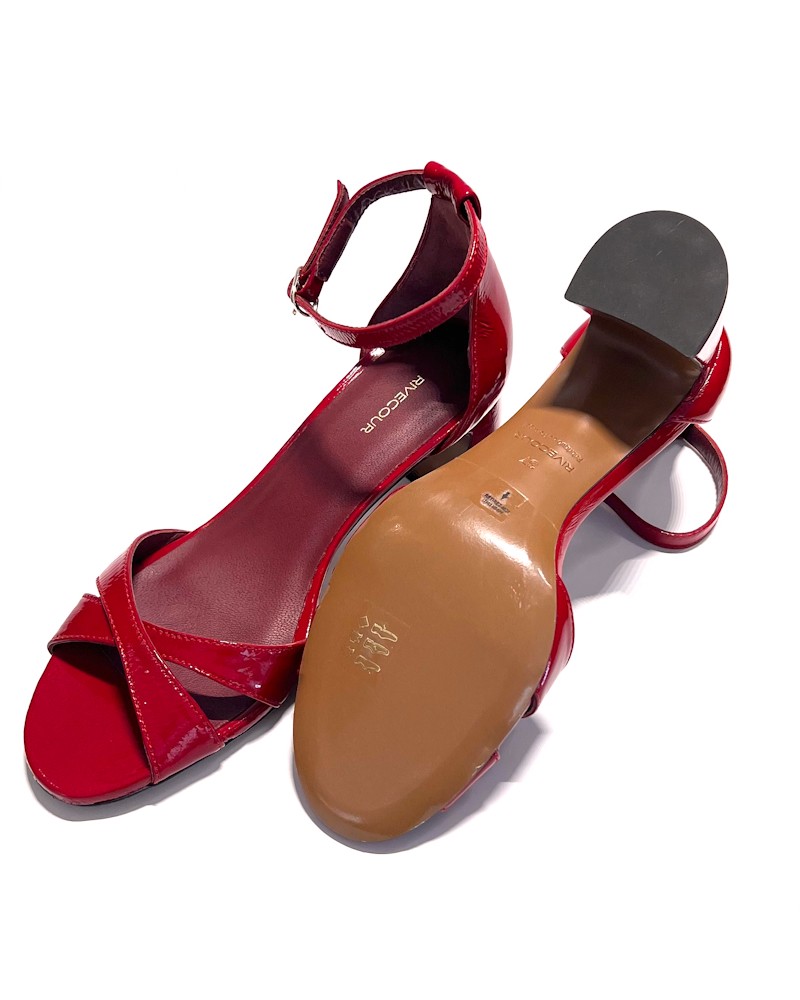 Pack shot af Rivecour Sandal 595 Rouge Vernis Rød med lædersål
