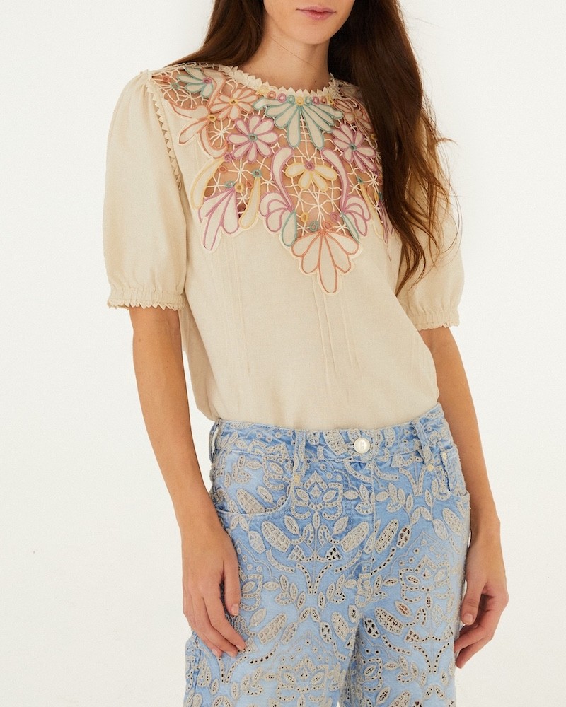 Model billede af Farm Rio Blouse Embroidery SS Ecru