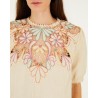 Close up af  Farm Rio Blouse Embroidery SS Ecru