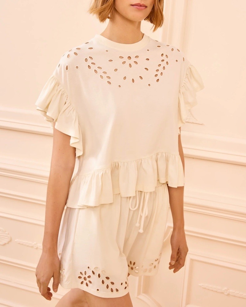 Model billede af Ulla Johnson Mariana Peplum Top og Vedi shorts