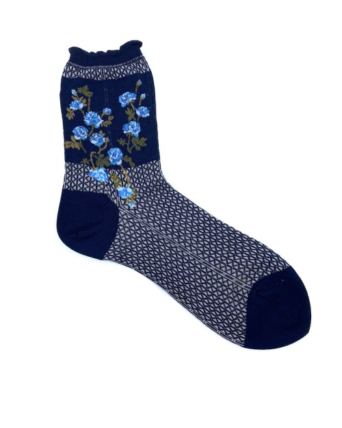 Antipast AM-812 Flowers On Basket Socks Navy