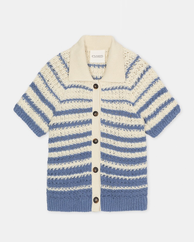 Pack shot af Closed C96740 Polo Cardigan Stone Blue Stripe