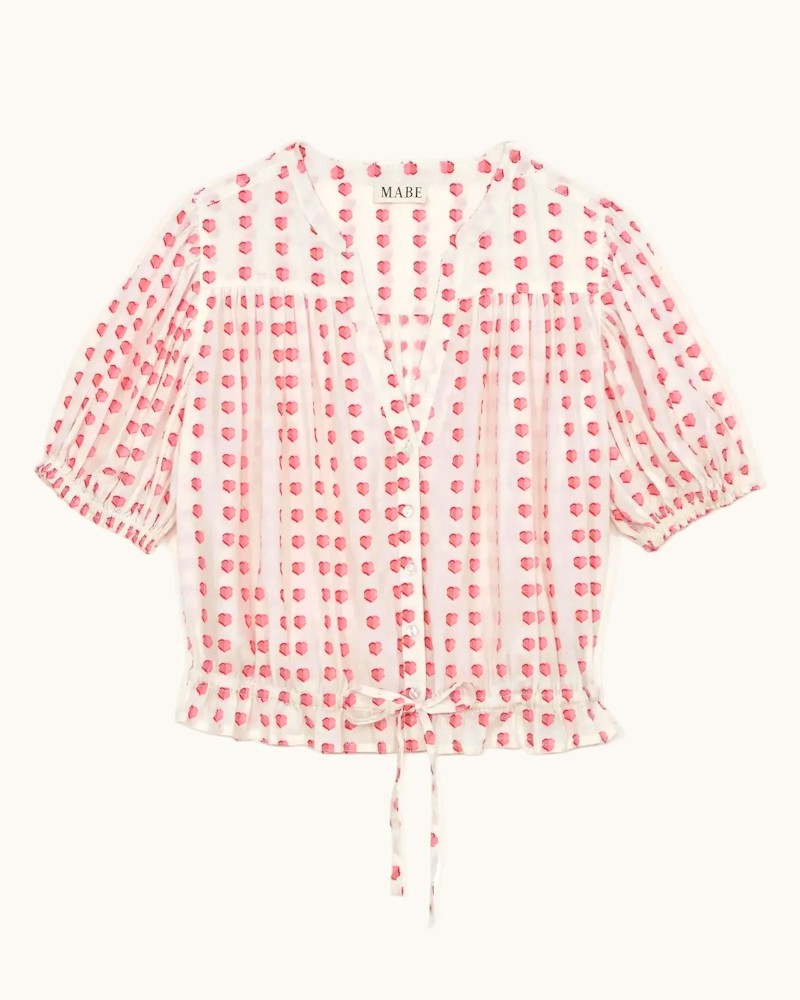 Pack shot af M.A.B.E Karla Gathered Top Ecru/Red