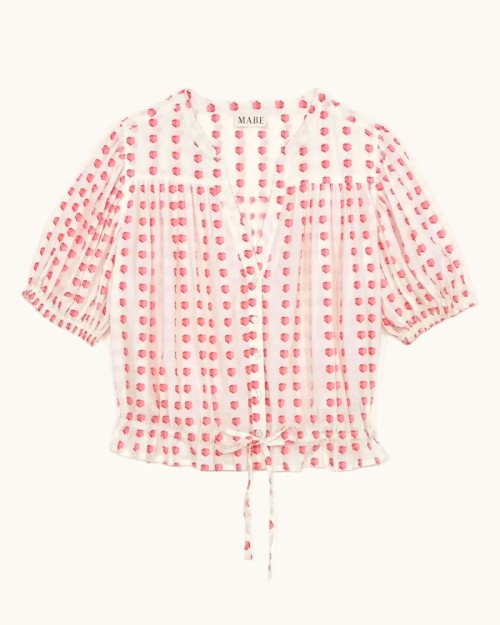 Pack shot af M.A.B.E Karla Gathered Top Ecru/Red