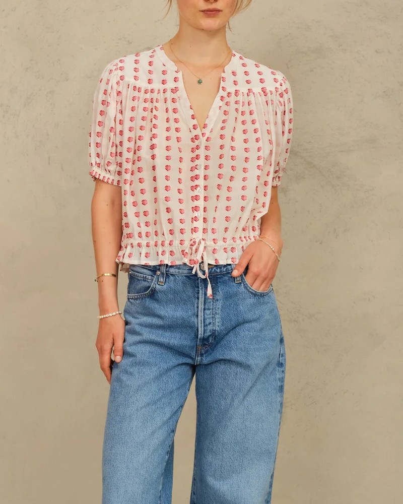 Pack shot af M.A.B.E Karla Gathered Top Ecru/Red