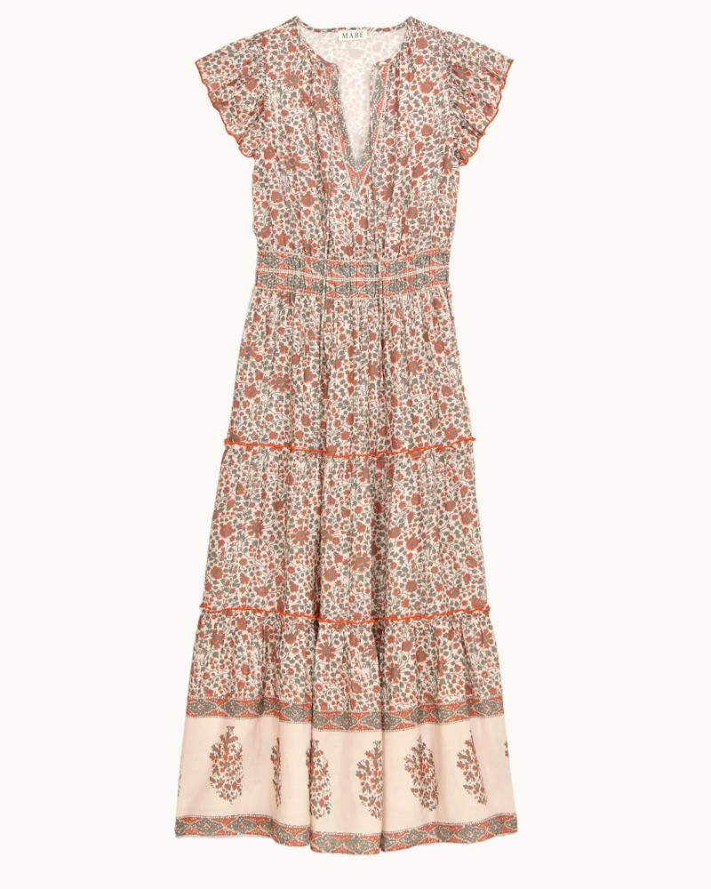 Pack shot af M.A.B.E Della Print Maxi Dress Rust/Khaki