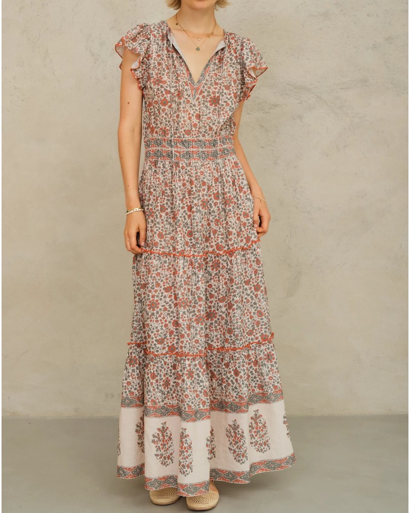 Model billede af M.A.B.E Della Print Maxi Dress Rust/Khaki