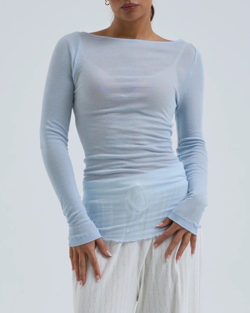 Seamless Basic Boat Neck Hazy Sky